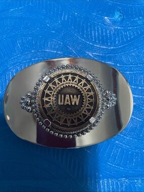 UAW silver tone belt buckle
